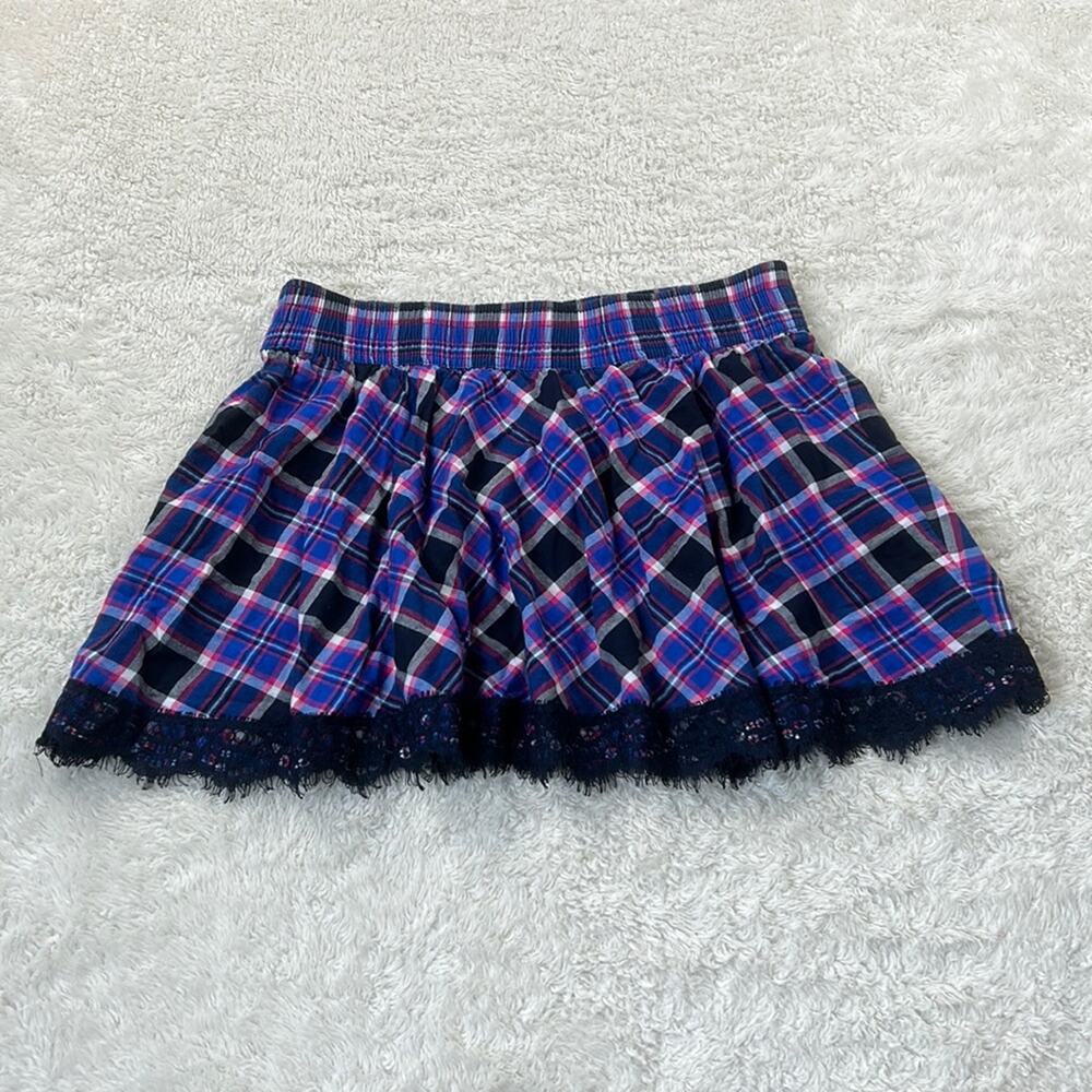 Aeropostale plaid and lace cotton mini skirt in blue and‎ pink, size L